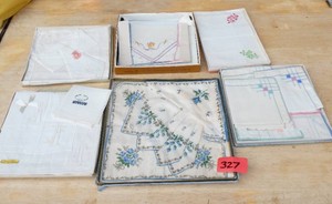 6 boxes of vintage linen hanky sets