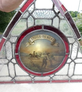 Awesome stained leaded glass window with L'etoile Du Nord, Official motto of Minnesota
