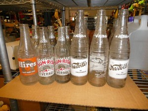 Lot of 22 old 7oz Soda Bottles - Jacob Ries Shakopee, Nesbitts, Sunrise, Hires