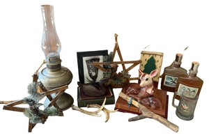 Rustic Hunting & Cabin Dcor Lot  Oil Lamp, Deer, Antlers & Wildlife Accents