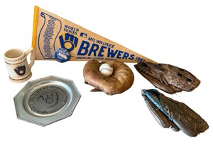 Milwaukee Brewers Memorabilia & Baseball Lot  1982 World Series Pennant, Gloves & More