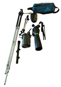 Hunting Optics & Shooting Accessories Lot  Binoculars, Spotting Scope, Rifle Scope & Shooting Sticks
