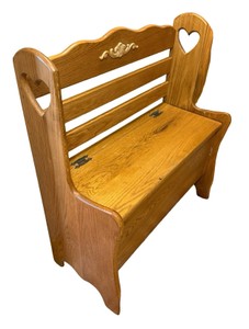 Rustic Country Wooden Storage Bench with Heart Cutouts