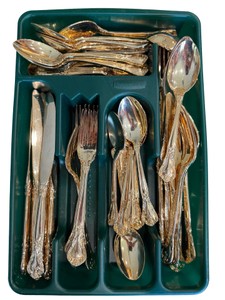 Vintage Gold-Plated Flatware Set with Utensil Organizer Tray