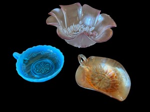 Vintage Art Glass Decorative Bowl & Basket Collection  Set of 3