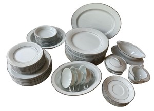 Noritake Fine China Dinnerware Set  White with SilverGray Trim