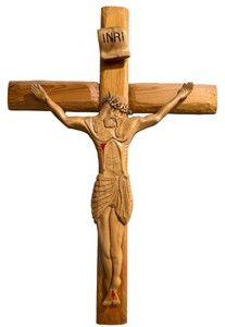 Large Hand-Carved Wooden Jesus Crucifix Wall Cross  INRI