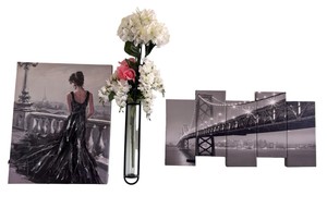 Modern Wall Dcor Set with Bridge Art, Fashion Canvas & Floral Vase
