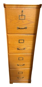 4-Drawer Oak Filing Cabinet with Lock & Key