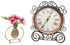 Decorative Roman Numeral Wall Clock & Floral Vase Dcor Lot