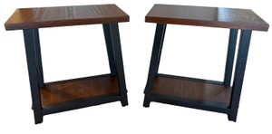 Pair of Wood End Tables with Lower Shelves