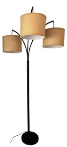 Vintage 3-Light Arc Floor Lamp with Burlap-Style Drum Shades