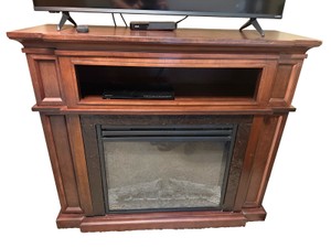 Wood Electric Fireplace Entertainment Center with Media Shelf