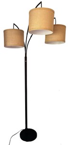 Vintage 3-Light Arc Floor Lamp with Burlap-Style Drum Shades