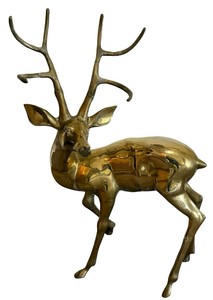 Large Vintage Brass Elk Sculpture  43 Tall