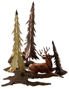 Metal Elk & Pine Tree Wall Art