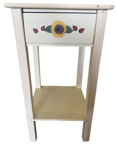 Hand-Painted Sunflower & Ladybug Accent Table with Drawer