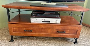Wood & Black Metal TV  Entertainment Stand with Storage Drawer