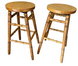 Pair of Wooden Swivel Bar Stools
