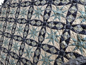 Large Handmade Blue & White Star Pattern Quilt  86 x 100