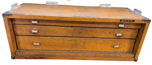 Vintage Oak 3-Drawer Wooden Machinist Mid-Base Chest