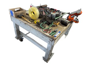 Rolling Workshop Table with Large Assortment of Hand Tools & Hardware