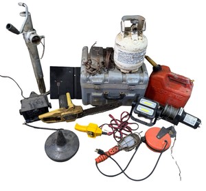 Assorted Garage & Workshop Equipment Lot  Propane Tank, Lights, Cords & More