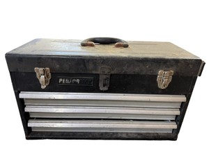 Vintage 3-Drawer Metal Machinist Tool Chest with Top Compartment