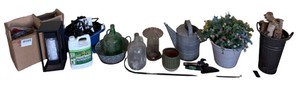 Assorted Lawn, Garden & Outdoor Dcor Lot  Watering Can, Planters, Bottles & More