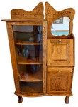 Antique Victorian Oak Secretary Desk with Curved Glass Display Cabinet & Mirror