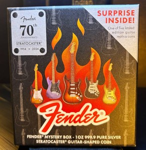 2024 Pamp Fender 70th Anniv Mystery Box Amethyst Stratocaster 1 oz 9999, Mint Fresh
