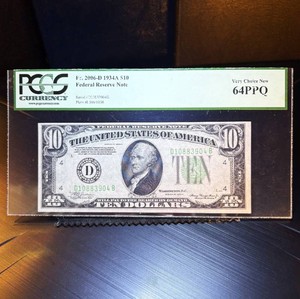 1934A $10 Federal Reserve Note PCGS 64PPQ Very Choice New