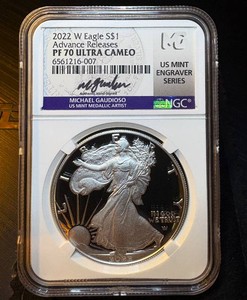 2022 W Proof Silver Eagle NGC PF70 Ultra Cam Gaudioso Mint Engraver, 1 of 350