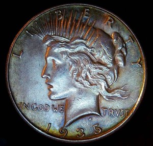 AUAU 1935 S Peace Dollar Toner, Vam 3 Extra Ray, Original Skin, Better Date