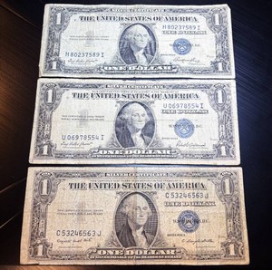 (3) 1935 $1 Silver Certificates - Sequential Series E, F & G - VF or Better
