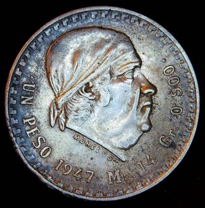 AU 1947 Mexico Silver Un Peso Toner, Original Skin
