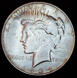 Lower Mintage 1934 D Peace Dollar, VF, Details