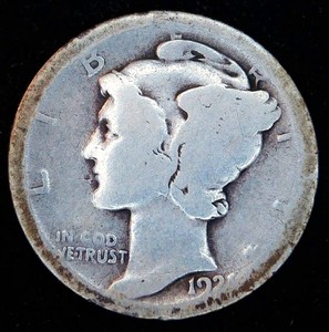 Semi Key 1921 D Mercury Dime, AG, Original Skin