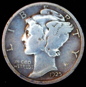 Better Date 1925 D Mercury Dime, Toned Original Skin, FF