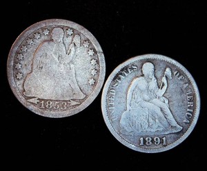 (2) Seated Philly Dimes, Avg Circ, Original Skins