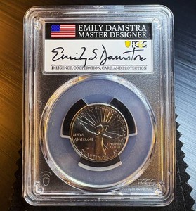 2022 D Maya Angelou Quarter, Damstra Signed, PCGS BU 1st Strike, Clad
