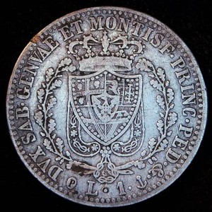 1826 Silver Piedmont Sardinia (Italian States) 1 Lire, Scarce Genoa Mint, VF, Original Skin, Very Tough Find