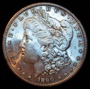 AU 1890 S Morgan Silver Dollar, BU Slider wNear Full Luster