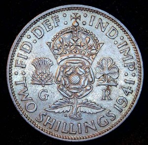Wartime 1941 Great Britain Silver Two Shillings, AU