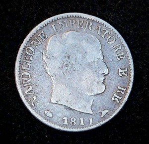 1811 M Napoleonic Kingdom of Italy Silver 5 Soldi, Tough Find, VF