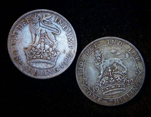 (2) Great Britain 1 Shilling Silver, 1922 & 1929