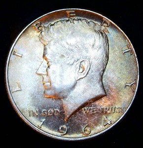 Beautiful Uncirculated 1964 Kennedy Silver Half Dollar Toner.