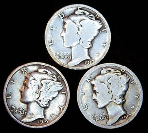 Full Set 1919 Merc Dimes incl Better Dates D&S and a VF Philly