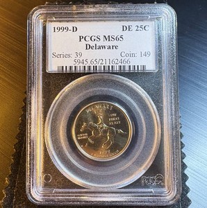 BU 1999 D Delaware Quarter, PCGS MS65, Clad, Perfect Cond