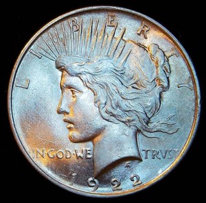 AUBU 1922 P Peace Dollar, Cartwheel Luster